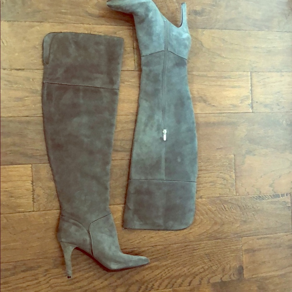 Suede grey knee high boots